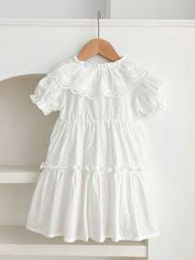 Váy công chúa viền bèo nhún dễ thương cho bé gái, váy búp bê mùa hè cho bé gái dễ thương - trắng - Xem 3