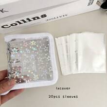 迷你 3 孔激光星活页夹封面、金属拉链 DIY 收藏书、20 个 3 英寸明信片套、偶像 Kpop 卡片