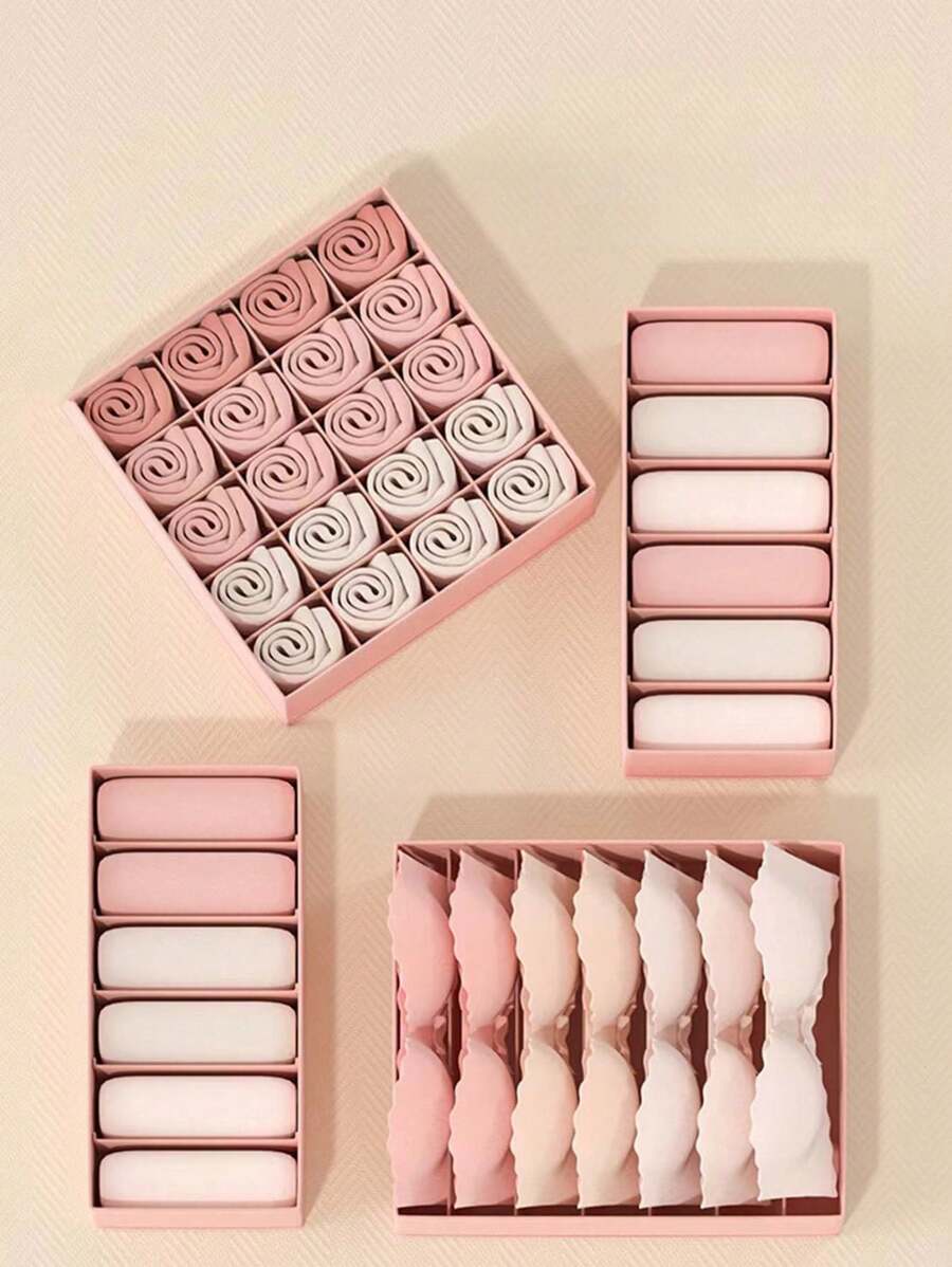 1/3pcs Pink Gingham Fabric Underwear Storage Box, Home Drawer Divider Solution, Closet Organizer, Bra Panties Socks 3-In-1 Container, Flexible Combinable Closet Storage Box