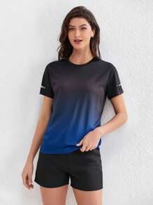 Women Sports Running Gradient Color Short Sleeve T-Shirt, Suitable For Spring And Summer - Baby Blue - View 5