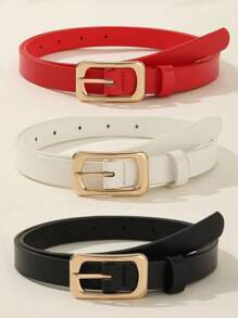 1 件优雅太阳形扣纯色 PU 皮革女士腰带，夏季新款夏季、学校秋季、秋季、万圣节 - 日字扣 - 查看 13