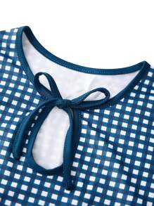 Women Tank Top Keyhole Crew Neck Sleeveless Summer Casual Slim Fit Cute Plaid Basic Shirt Blouse - 藍色 - 查看 10