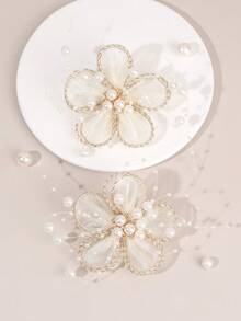 2pcs Champagne Flower Hair Clips, Fabric Champagne Flower Pearl Decor Alligator Clips Bow Hair Clips, Fashion Hair Accessories, Girl Party Gift - Hairpin - View 2