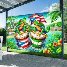 1 件活力树蛙鼓，波多黎各风格涤纶欢迎标志，适用于一般和主题活动、大型派对用品和入口、房间、花园墙壁装饰 - 全年使用，无需电源 - 杏色 - 查看 2