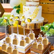 10 件蜜蜂主题派对礼品盒卡通蜂窝设计纸质糖果巧克力礼品包装适用于婚礼生日乔迁庆典礼品盒适合作为派对用品
