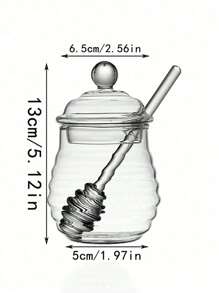 1pc Transparent Glass Honey Jar With Lid And Mixing Stick, Creative Glass Storage Pot - Clear - View 13