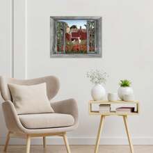 1PCS With Frame Farmhouse Barn Wall Art Grey Window Red Floral Green Plants And Goat Canvas Wall Art Vintage Rustic Wall Art Home Office Decoration Suitable For Bedroom Living Room Dining Study Bathroom Kitchen Hotel Office Apartment Studio Dressing Room Bar Cafe Corridor Wall Decoration - 彩色 - 查看 3