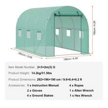Walk-In Tunnel Greenhouse, 29.5x9.8x6.6 Ft Or 29.2x9.7x6.5 Ft Or 27.4x9.5x7.4 Ft Or 14.6x6.4x6.3 Ft Or 9.6x6.4x6.2 Ft Or 19.4x9.7x6.5 Ft Or 11.3x6.4x6.3 Ft Hoop House With Galvanized Steel Frame, PE Cover, Zipper Door, 12 Windows For Outdoor Use - 9.6x6.4x6.2 ft, Green PE Cover, Roll-up Zipper Door and 6 Windows - 查看 7