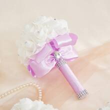 Artificial Wedding Bride Bouquet Handheld Bridesmaid Flower With Ribbon - 淡紫色 - 查看 6