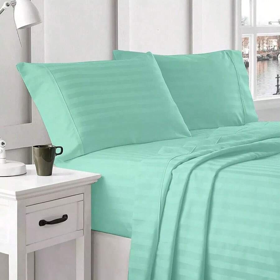 King Size Cotton Touch Sheet Set, Ideal For Valentine's Day Gifts - 薄荷藍 - 查看 1