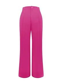 Calças femininas elegantes e retas, adequadas para deslocamento diário - Rosa Quente - Ver 5