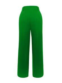 Women's Solid Green Pocket Elegant Straight Leg Pants, Suitable For Commuting, Spring/Summer - Green - View 6