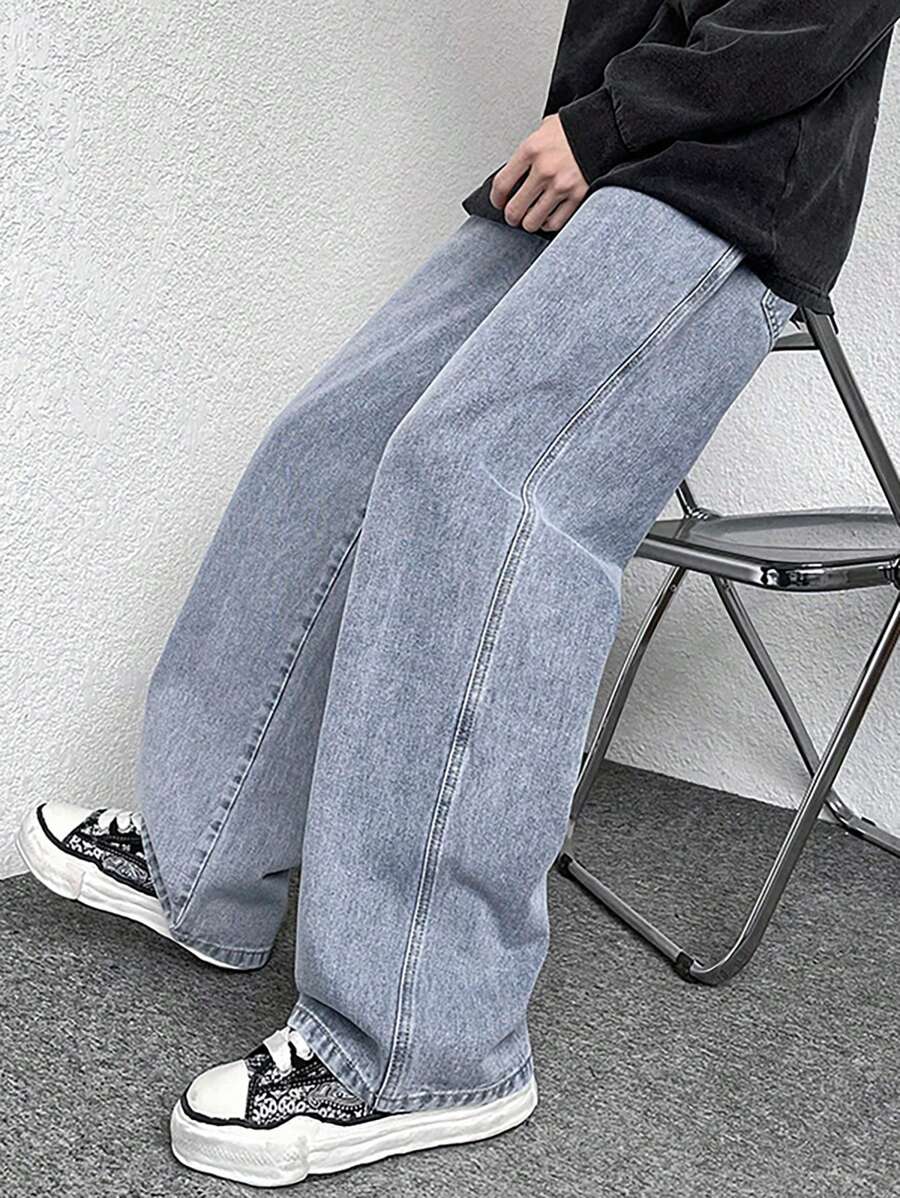Pantalones vaqueros de mezclilla recta lavada minimalista y versátil de primera calidad, con cintura elástica con cordón, pantalones casuales para todas las estaciones