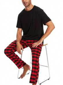 2 条男士格子印花休闲裤，轻便休闲睡裤，适合春季、夏季、秋季和冬季，加大码 - 彩色 - 查看 6