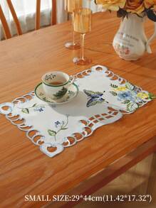 1pc Polyester Decorative Table Runner, Elegant Colorful Embroidery & Cutout Butterfly & Flower Pattern, Suitable For Kitchen, Dining Table, Room Decor, Dressing Table, Coffee Table, Book Desk, Anti-Hot Anti-Stain Table Mat, Home Decor, For Indoor Outdoor, Party, Wedding - Blue - View 4