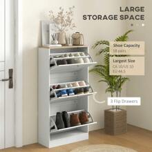 Narrow Shoe Storage Cabinet For Entryway With 3 Flip Drawers And Adjustable Shelves, Shoe Rack Organizer For 18 Pairs Of Shoes, White - Trắng - Xem 7