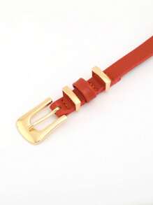 Women's Genuine Leather Belt With Thin Gold Buckle - trái cam - Xem 2
