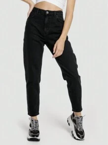 Women's High Waist Mom Jeans With Butt Lift - 黑色 - 查看 2