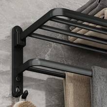 Matte Black 50cm Folding Hook Towel Rack Wall Mount Aluminum Towel Rack - màu đen - Xem 6