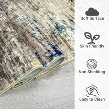 Alfombra abstracta lavable, alfombra lavable a máquina, alfombra suave de pelo corto, resistente a las manchas, alfombra decorativa para interiores, decoración del hogar, alfombra de oficina, alfombra de piso de estilo rústico para decoración de dormitorio y cocina - Camello azul - Ver 5