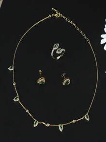 1 Set Fashionable Cubic Zirconia Retro Luxurious Drop Necklace And Earrings, Suitable For Daily Wear For Women