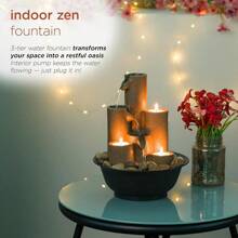 Fuente de mesa interior WCT202 con vela de 3 niveles para escritorio y mesa, 11 pulgadas, marrón - Vela - Ver 10