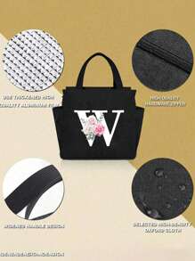 2 pièces/Set Sacs isothermes imprimés avec lettres A-Z et boîte de rangement pour couverts, sac à lunch à double poche