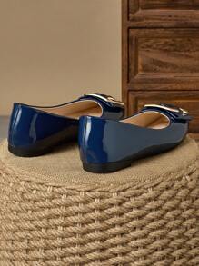 WHDXY 女士平底方头乐福鞋，软底舒适一脚蹬平底鞋，适合上班，酒红色经典款