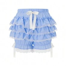 Women Lolita Bloomers Cute Ruffle Shorts Lace Pumpkin Pants Sexy Boyshorts Layered Bottoms Y2k Fairy Lace Layered Sweet Pettipants - Màu xanh lam - Xem 3