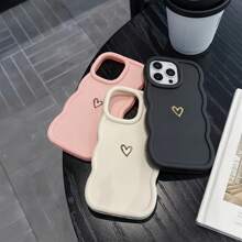 1 件多巴胺马卡龙波浪金色心形手机壳适用于 16/Redmi Note 11 4G/Galaxy A55/Infinix Note 30/ Moto E30 防水防震防摔防刮 - 黑色 - 查看 2