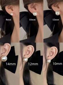 925 Sterling Silver Natural Pearls 8MM 10MM 12MM Large Pearl Earrings With 925 Silver Ear Nuts, Fashionable Elegant Simple Design, Great Gift For Girlfriend