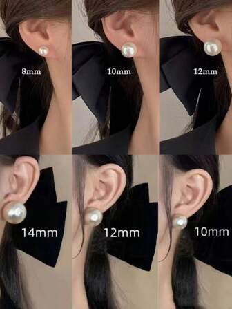 925 纯银天然珍珠 8 毫米 10 毫米 12 毫米大珍珠耳环，配 925 银耳钉，时尚优雅简约设计，送给女朋友的绝佳礼物