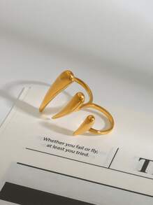 Minimalism 18k Gold-Plated Color Stainless Steel Exaggerated Claw Ring Stackable Lines Double Finger Ring Women's Jewelry - Gold - View 2