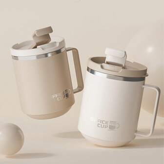 WORTHBUY 1 st 500 ml kaffemugg i 304 rostfritt stål med lock och handtag, bärbar dubbelskiktad värmeisolerad vattenmugg, skållningsfri och läckagesäker mjölkkaffekopp, stor kapacitet för dryckeskärl, lämplig för studenter och vuxna, hemma, i skolan, studenthemmet, på kontoret, utomhuscamping, picknick, resor, bakåt till skolan