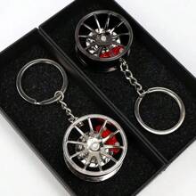 1pc Precision-Crafted BMW Style Wheel Keychain With 360° Rotation & Red Brake Detail - A Stylish Accessory For Car Lovers - Black - View 6