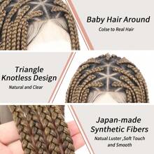 Full Double Lace 36'' Triangle Knotless Box Braided Wigs For Women Box Braided Full Lace Front Wig With Baby Hair Synthetic Natural Looking Cornrow Braids Wig
