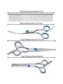 Pet Grooming Scissors Set - Professional Haircutting Trimmer, Thinning Shears, And Short Hair Scissors For Poodle, Golden Retriever, Safe Design For Pet Care - Black - View 2