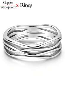 1pc Hypoallergenic Silver-Plated Elegant Multilayer Braided Rock & Roll Couple Rings, Suitable For Performance, Party & Banquet Wear