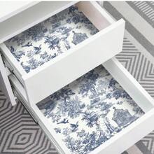 1 卷复古乙烯基自粘墙纸，优雅的蓝色乡村和花卉景观设计，防水、可移除、不粘接触纸、无缝接缝，易于应用于家庭装饰、厨房、卧室、客厅和家具翻新