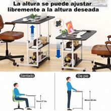 Escritorio Elevable con Ruedas y 3 Niveles, Mesa Auxiliar Ajustable para Laptop 60*40cm - Negro - Ver 5