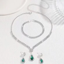 Conjunto de joyería de 3 piezas: collar, aretes y pulsera con diseño de flor de cristal completo, joyería nupcial y accesorio de vestido para mujer