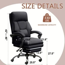 High Back Office Chair Executive Desk Chair With Foot Rest Comfortable Computer Gaming Chairs Reclining PU Leather Swivel Work Chair - 黑色 - 查看 7