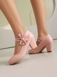 Zapatos de tacón alto tipo Mary Jane con lazo adorable y , elegantes bombas versátiles para estudiantes de señora