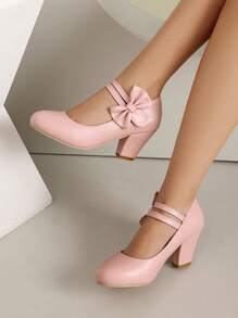 Zapatos de tacón alto tipo Mary Jane con lazo adorable y , elegantes bombas versátiles para estudiantes de señora