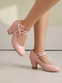 Zapatos de tacón alto tipo Mary Jane con lazo adorable y , elegantes bombas versátiles para estudiantes de señora