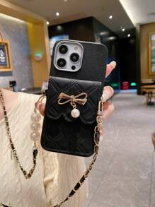 1 件奢华蝴蝶结珍珠链，绗缝卡夹单肩包/斜挎包，防摔手机壳，兼容 Apple/Redmi/VIVO/Infinix/OPPO/Reno 防水防震防摔防刮 - 黑色 - 查看 1