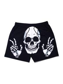 Men's Fashion 3D Skull Print Casual Beach/Sports/Swimming Shorts, Without Lining - Black - View 2