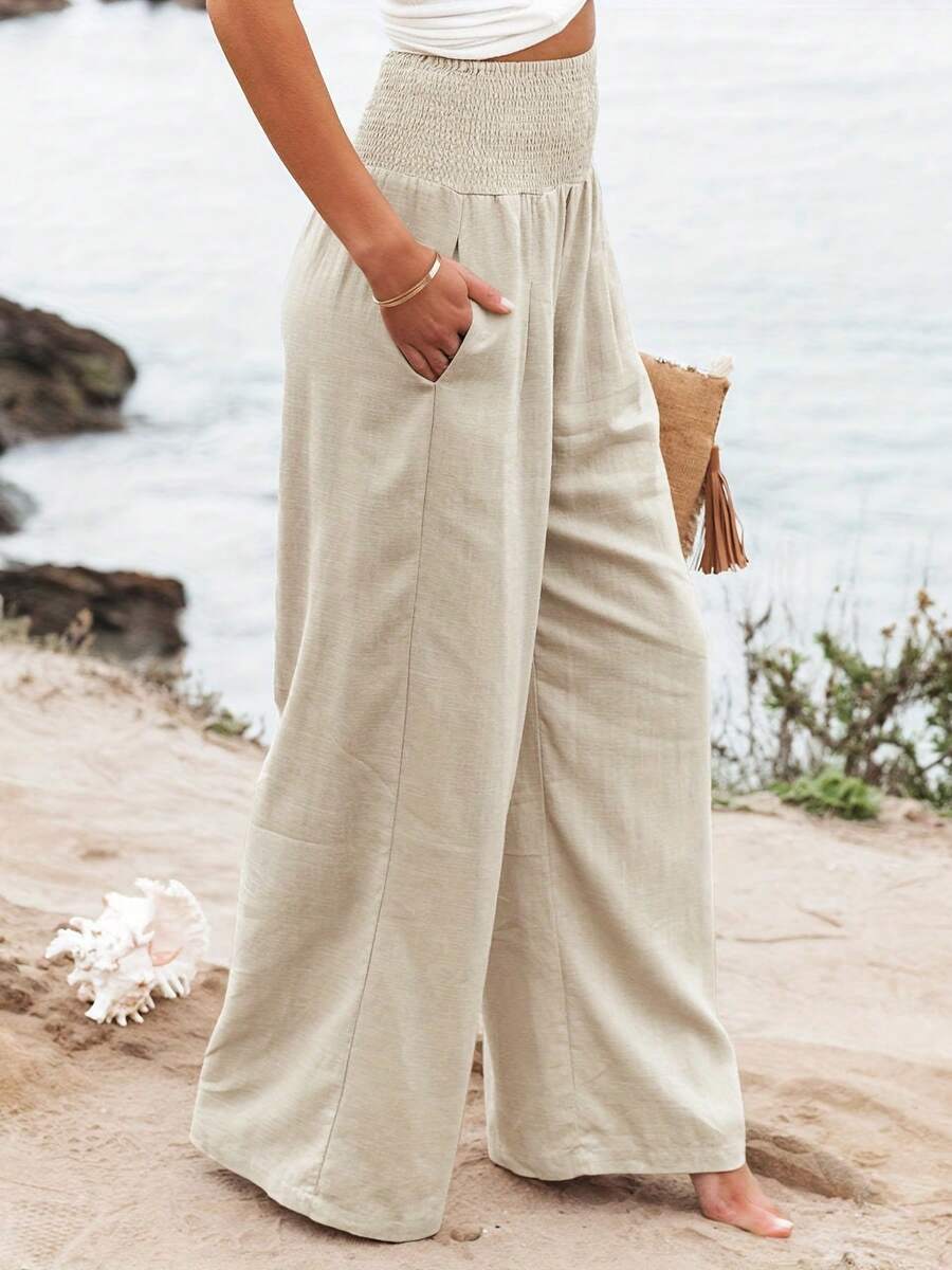 Latest Wide Leg High Waist Loose Casual Pants For Women, Autumn New Arrival - Apricot - View 1