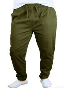 Jogger de gabardina casual para hombre de colores neutros con jareta y cintura elástica. - Verde Oliva - Ver 2