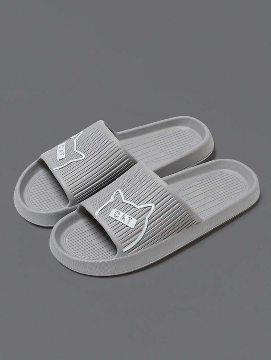 1 paire de sandales plates décontractées, à bout ouvert, avec un design mignon de chaton. Sandales confortables, antidérapantes pour la salle de bain, légères en EVA, pour un usage intérieur/extérieur unisexe
